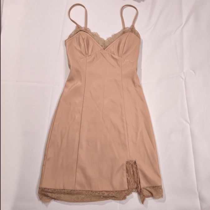 Womens Nude Bundle Miss Selfridge Faux Leather Lace Dress UK 8 & Ribbed Skirt